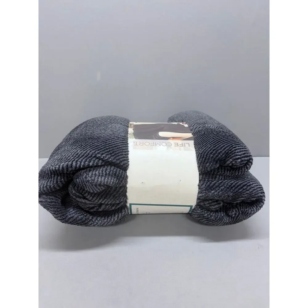 Life Comfort Eco Plush Throw Blanket Gray 60x70 Soft Ribbed Bed Sofa Fleece New